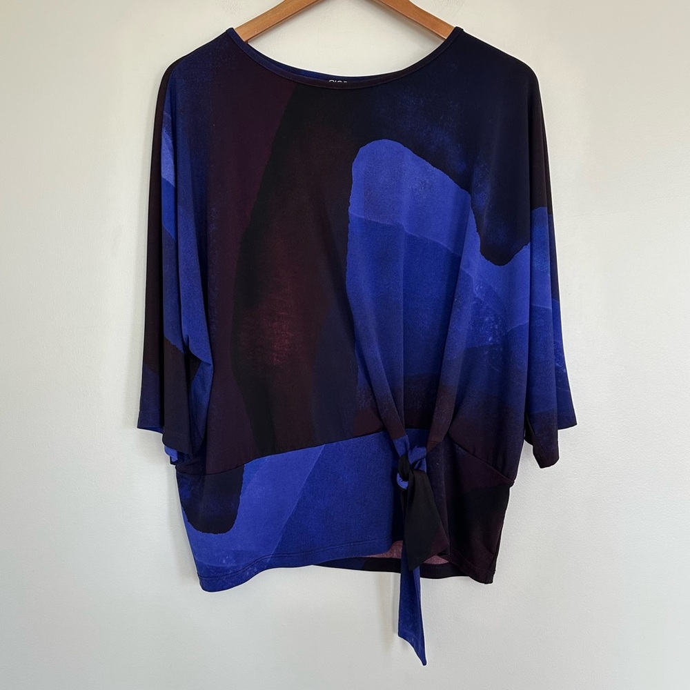 Clara Sun Woo Abstract Side Tie Blouse Top Size XL Wrinkle Resistant Art To Wear